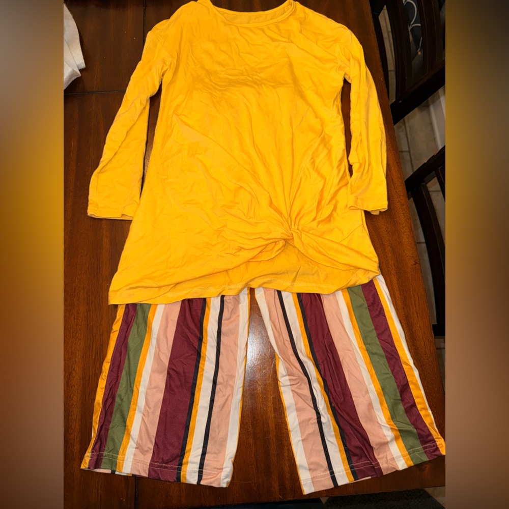 Yellow Top and Striped capri style Pants Set